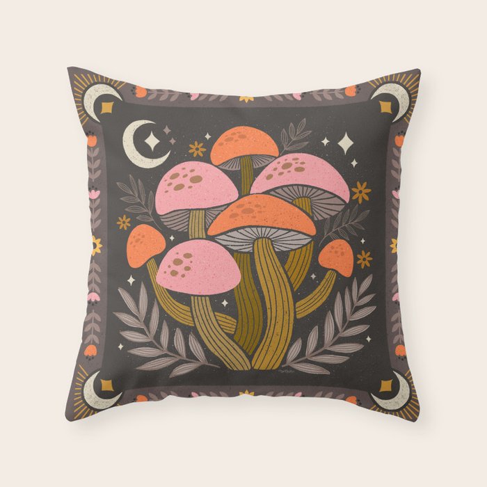 Mushrooms and Moons - Dark Throw Pillow Gallery Image 6