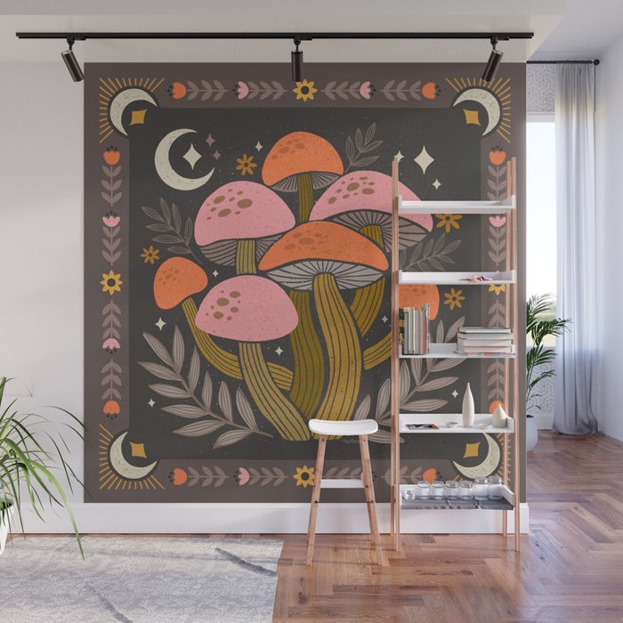 Mushrooms and Moons - Dark Wall Mural Gallery Image 1