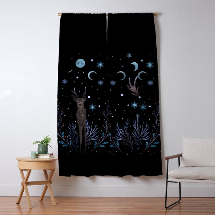 Deer in Winter Night Forest Window Curtain Gallery Image 1