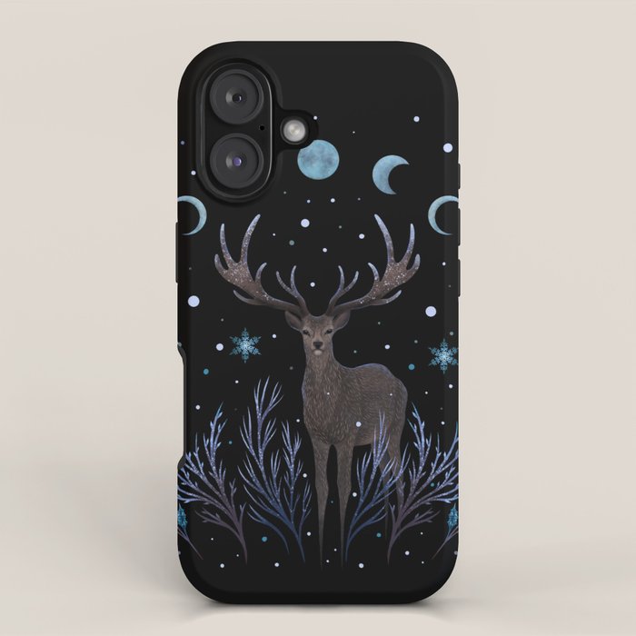 Deer in Winter Night Forest iPhone Case Gallery Image 1
