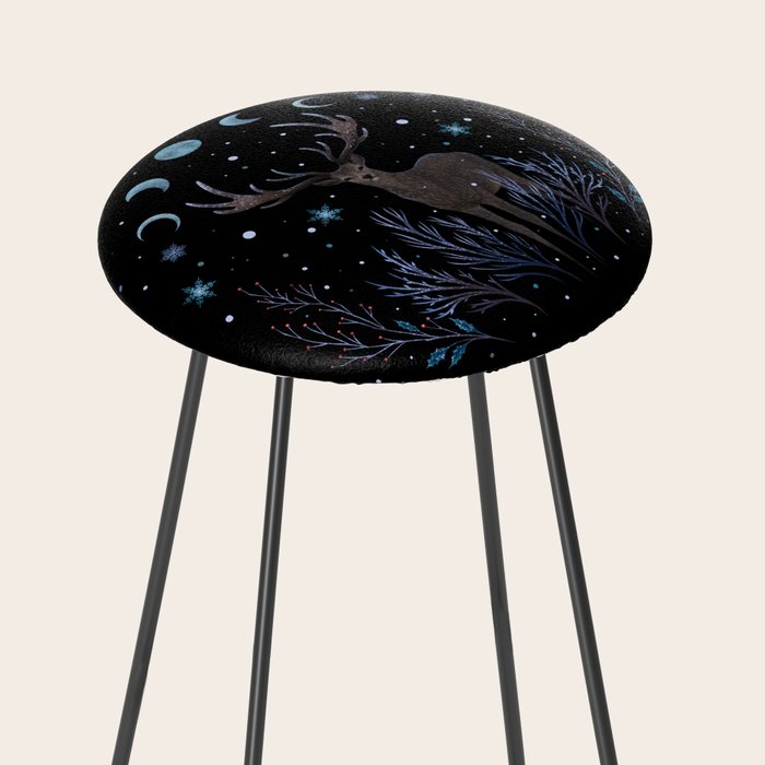 Deer in Winter Night Forest Stool Gallery Image 2