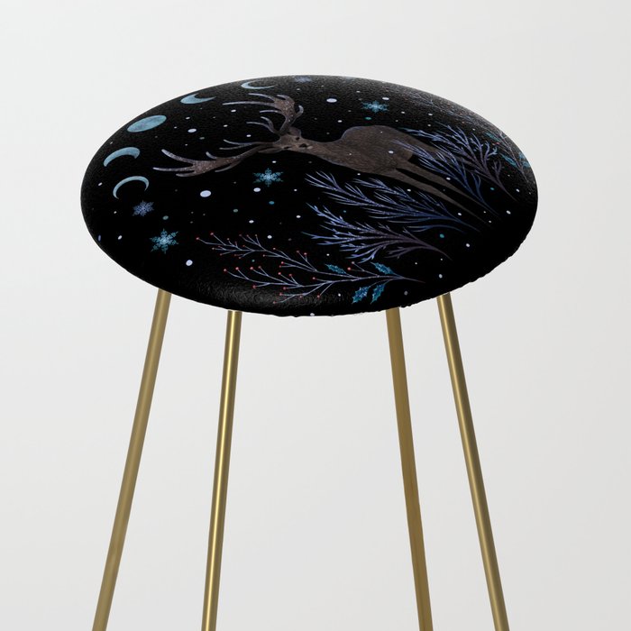 Deer in Winter Night Forest Stool Gallery Image 2