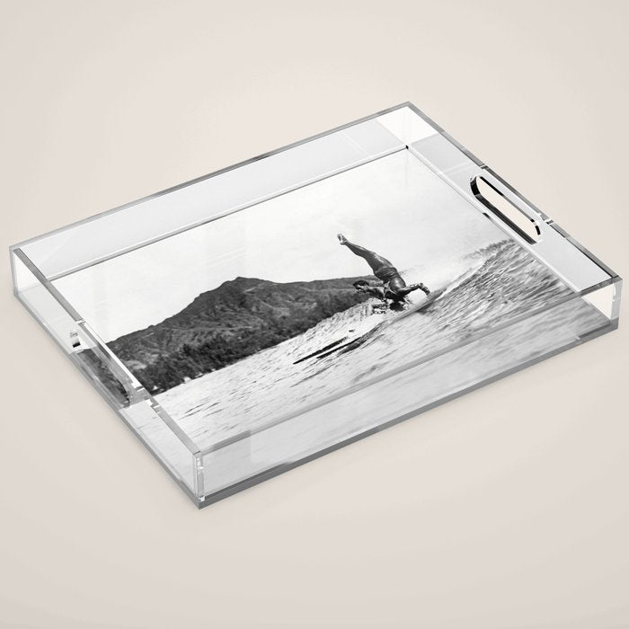 Surfing Diamond Head, Hawaii Acrylic Tray Gallery Image 1