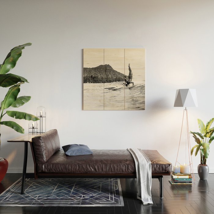 Surfing Diamond Head, Hawaii Wood Wall Art Gallery Image 2