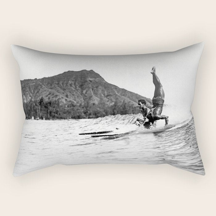 Surfing Diamond Head, Hawaii Rectangular Pillow Gallery Image 1