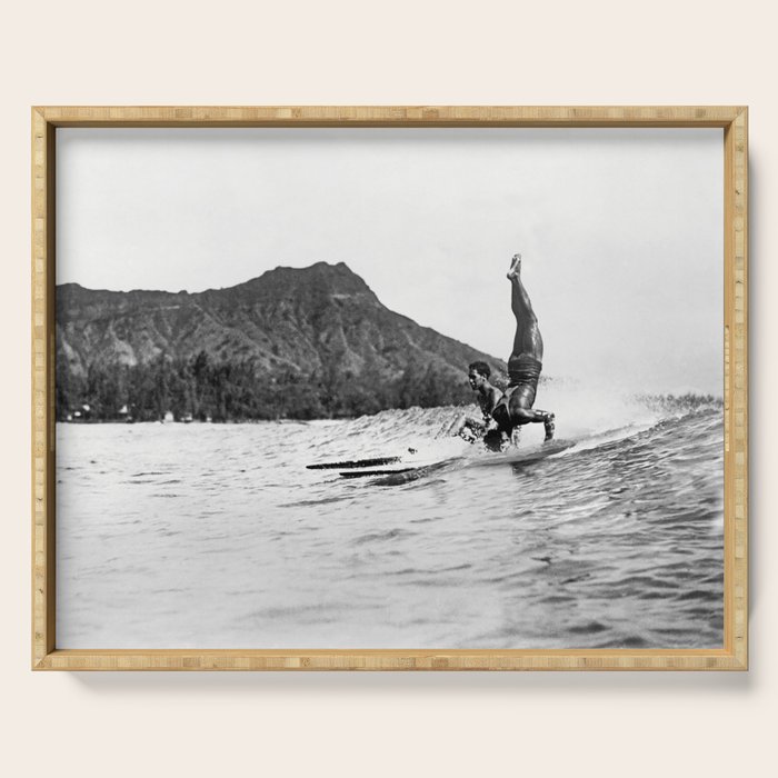 Surfing Diamond Head, Hawaii Serving Tray Gallery Image 1