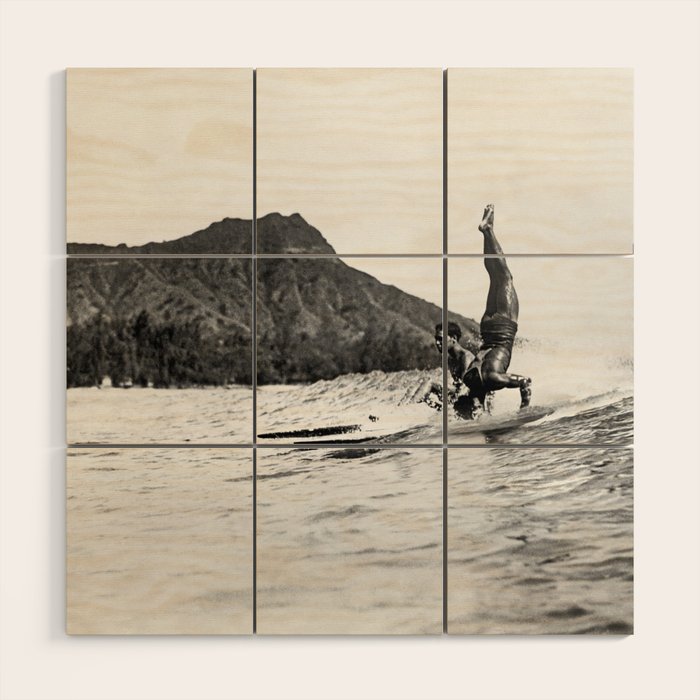 Surfing Diamond Head, Hawaii Wood Wall Art Gallery Image 1