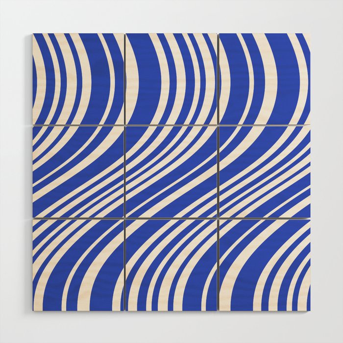  Wavy Stripes XXXIV - Bright Blue Wood Wall Art Gallery Image 1