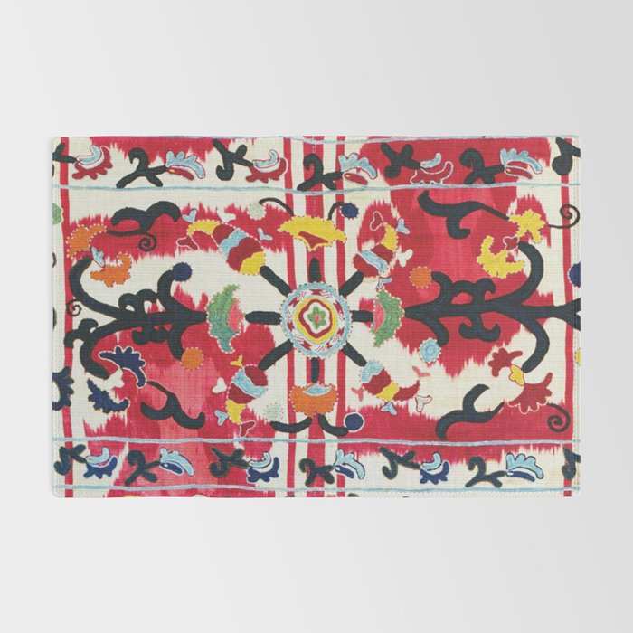 Ikat Suzani  Antique Uzbekistan Tribal Wedding Bedsheet Print Rug Gallery Image 2
