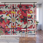 Ikat Suzani  Antique Uzbekistan Tribal Wedding Bedsheet Print Wall Mural Gallery Image 1