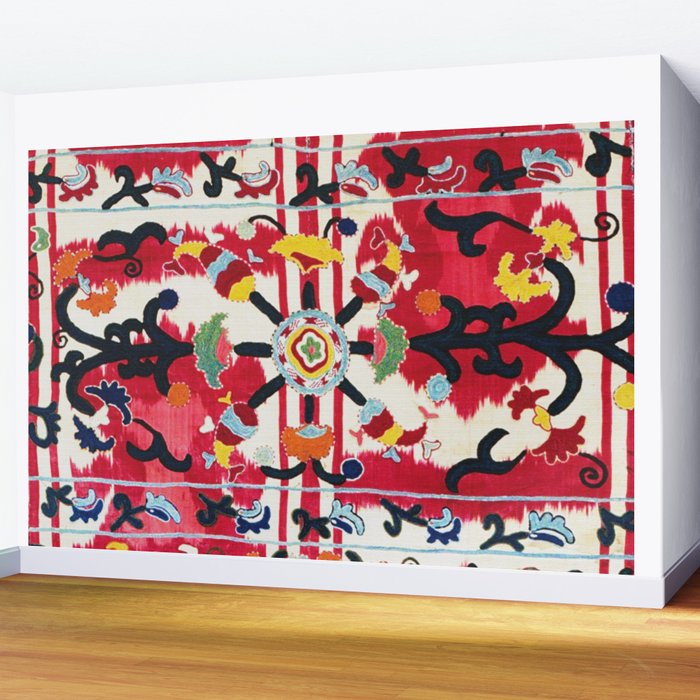 Ikat Suzani  Antique Uzbekistan Tribal Wedding Bedsheet Print Wall Mural Gallery Image 2
