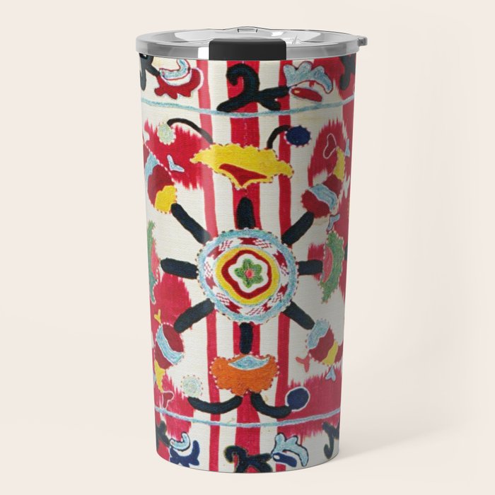 Ikat Suzani  Antique Uzbekistan Tribal Wedding Bedsheet Print Travel Mug Gallery Image 1