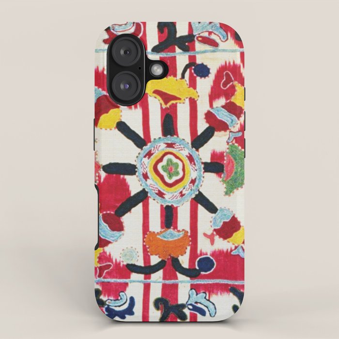 Ikat Suzani  Antique Uzbekistan Tribal Wedding Bedsheet Print iPhone Case Gallery Image 1