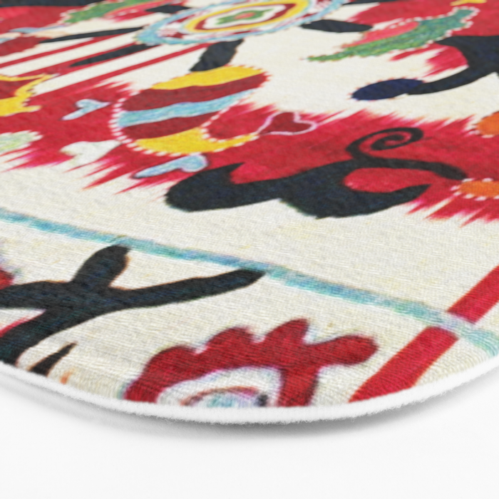 Ikat Suzani  Antique Uzbekistan Tribal Wedding Bedsheet Print Bath Mat Gallery Image 3