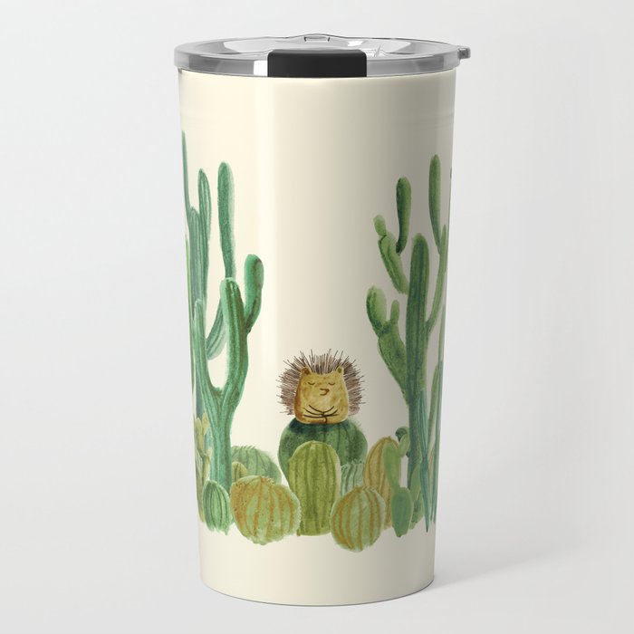 In my happy place - hedgehog meditating in cactus jungle Travel Mug Gallery Image 1
