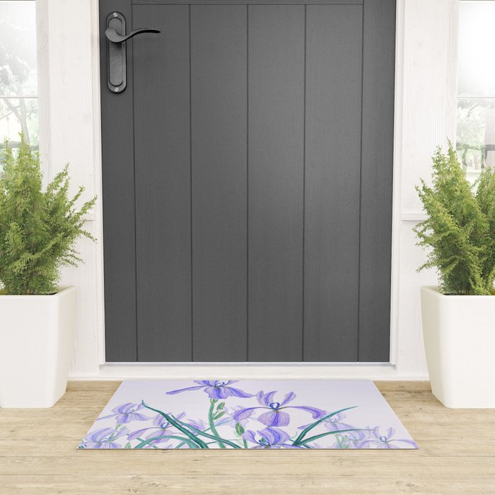 purple iris watercolor Welcome Mat Gallery Image 3