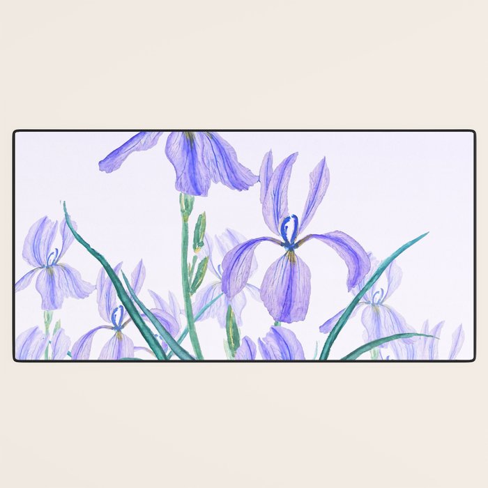 purple iris watercolor Desk Mat Gallery Image 3
