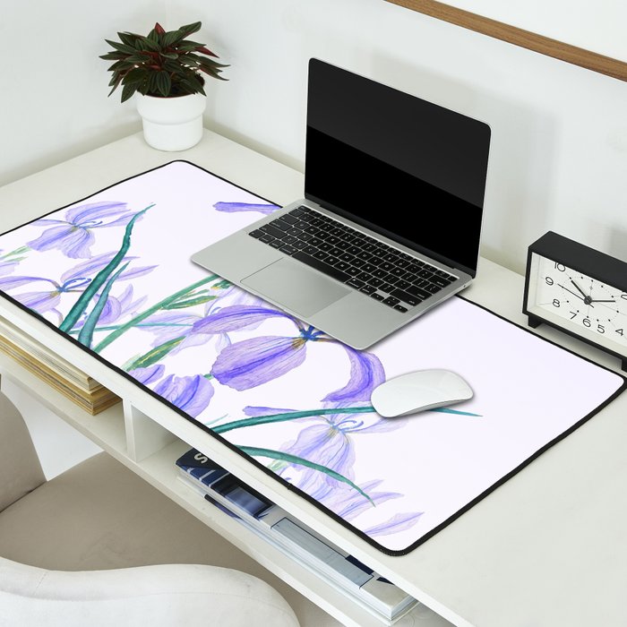 purple iris watercolor Desk Mat Gallery Image 2