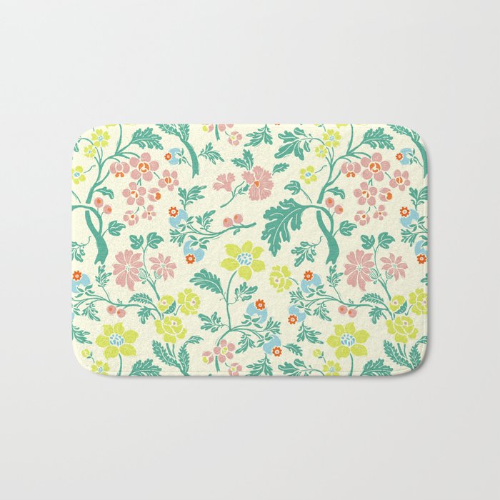 Classic Chinese-Inspired Pastel Floral Pattern Bath Mat Gallery Image 1