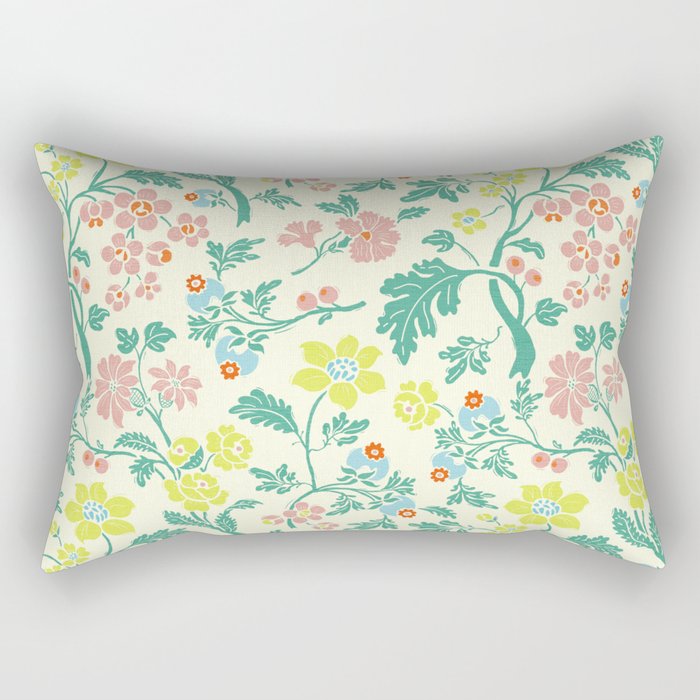 Classic Chinese-Inspired Pastel Floral Pattern Rectangular Pillow Gallery Image 2