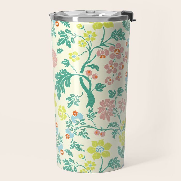 Classic Chinese-Inspired Pastel Floral Pattern Travel Mug Gallery Image 2