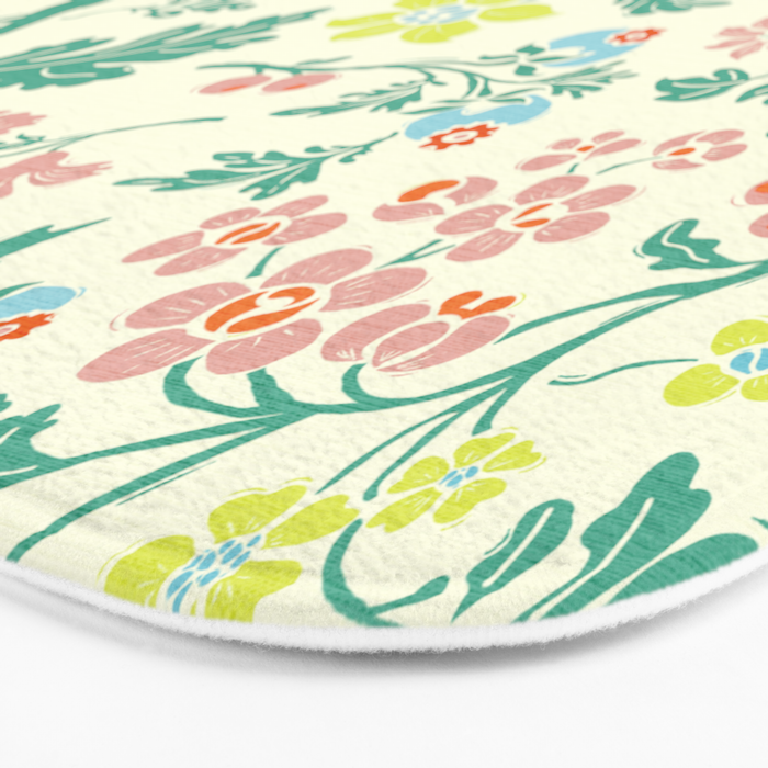 Classic Chinese-Inspired Pastel Floral Pattern Bath Mat Gallery Image 3