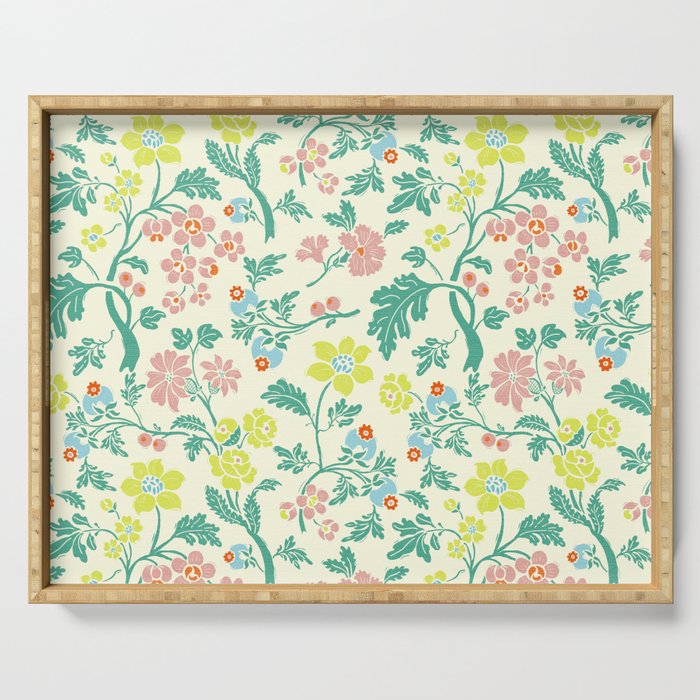Classic Chinese-Inspired Pastel Floral Pattern Serving Tray Gallery Image 1
