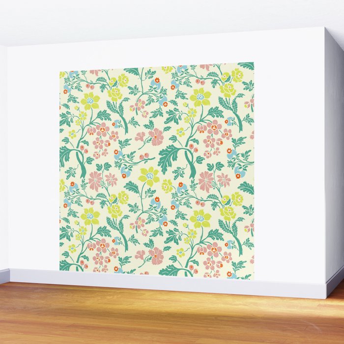 Classic Chinese-Inspired Pastel Floral Pattern Wall Mural Gallery Image 2