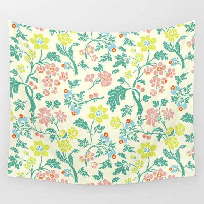 Classic Chinese-Inspired Pastel Floral Pattern Wall Tapestry Gallery Image 1