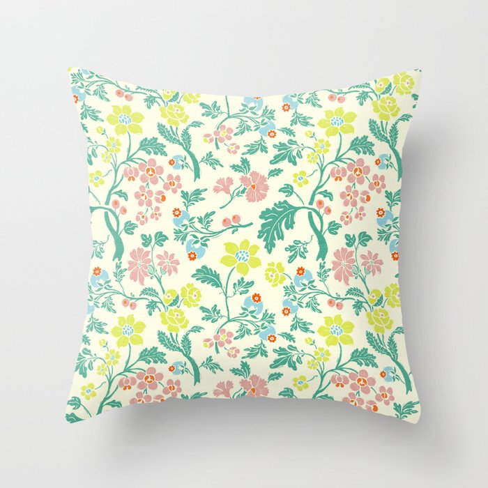 Classic Chinese-Inspired Pastel Floral Pattern Throw Pillow Gallery Image 6