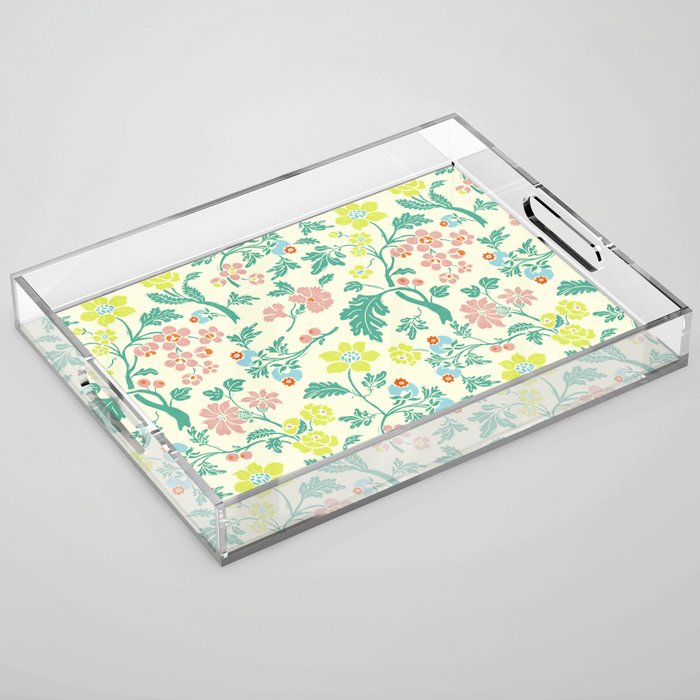 Classic Chinese-Inspired Pastel Floral Pattern Acrylic Tray Gallery Image 1