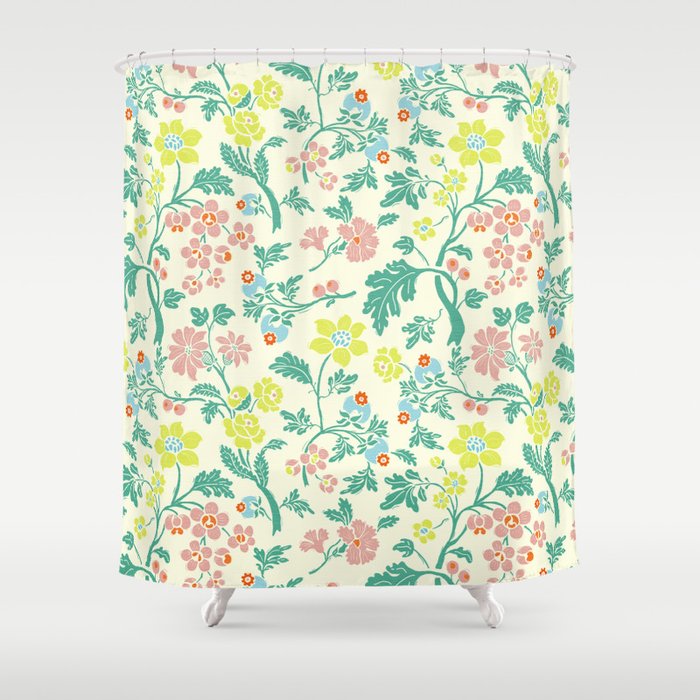 Classic Chinese-Inspired Pastel Floral Pattern Shower Curtain Gallery Image 1
