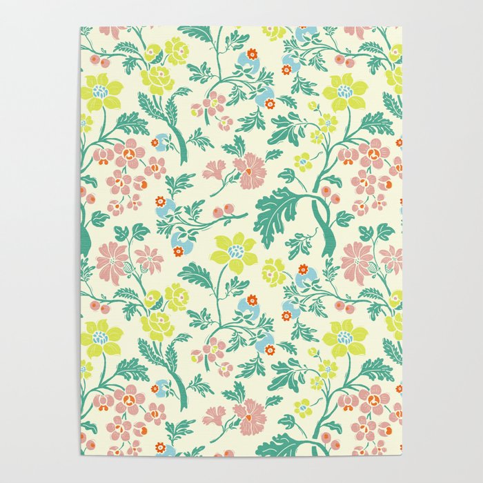 Classic Chinese-Inspired Pastel Floral Pattern Poster Gallery Image 4