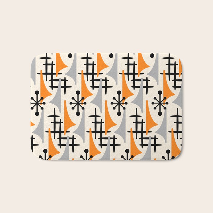 Retro 1950s Style Mid Century Modern Atomic Wing Pattern 834 Googie Orange and Gray Bath Mat Gallery Image 1