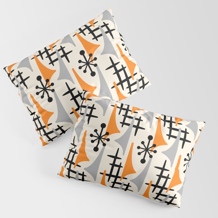 Retro 1950s Style Mid Century Modern Atomic Wing Pattern 834 Googie Orange and Gray Pillow Sham Gallery Image 3