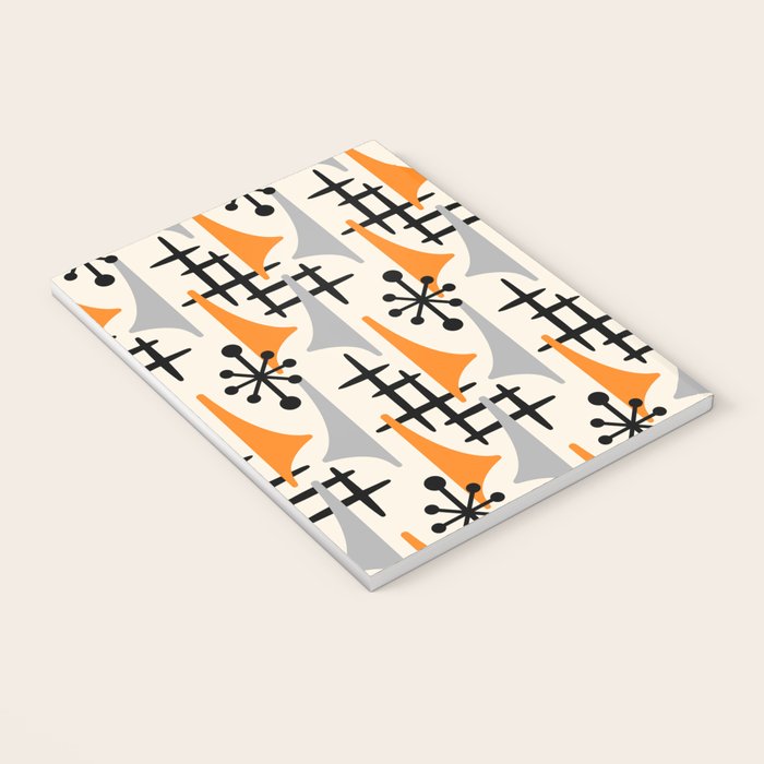 Retro 1950s Style Mid Century Modern Atomic Wing Pattern 834 Googie Orange and Gray Notebook Gallery Image 3