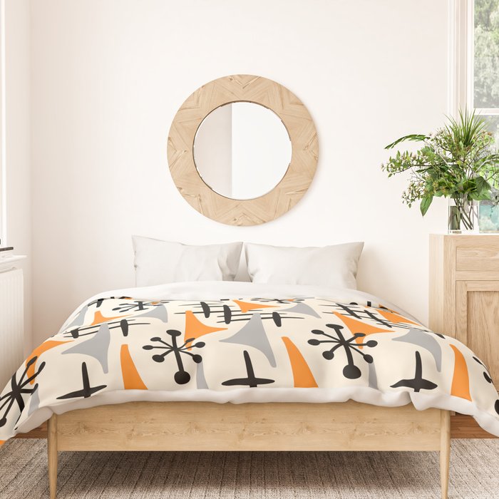 Retro 1950s Style Mid Century Modern Atomic Wing Pattern 834 Googie Orange and Gray Duvet Cover Gallery Image 3