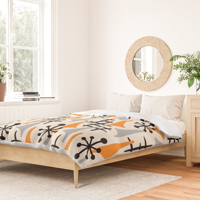 Retro 1950s Style Mid Century Modern Atomic Wing Pattern 834 Googie Orange and Gray Duvet Cover Gallery Image 2