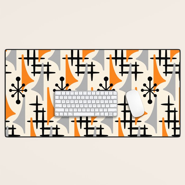 Retro 1950s Style Mid Century Modern Atomic Wing Pattern 834 Googie Orange and Gray Desk Mat Gallery Image 1