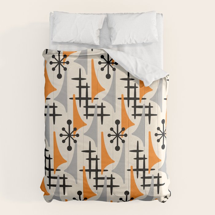 Retro 1950s Style Mid Century Modern Atomic Wing Pattern 834 Googie Orange and Gray Comforter Gallery Image 6