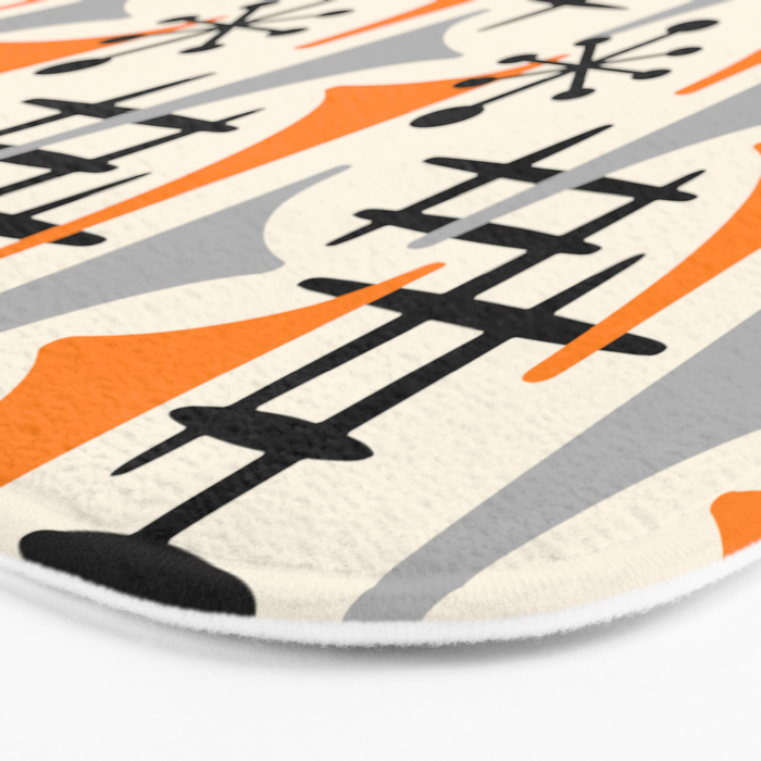 Retro 1950s Style Mid Century Modern Atomic Wing Pattern 834 Googie Orange and Gray Bath Mat Gallery Image 3