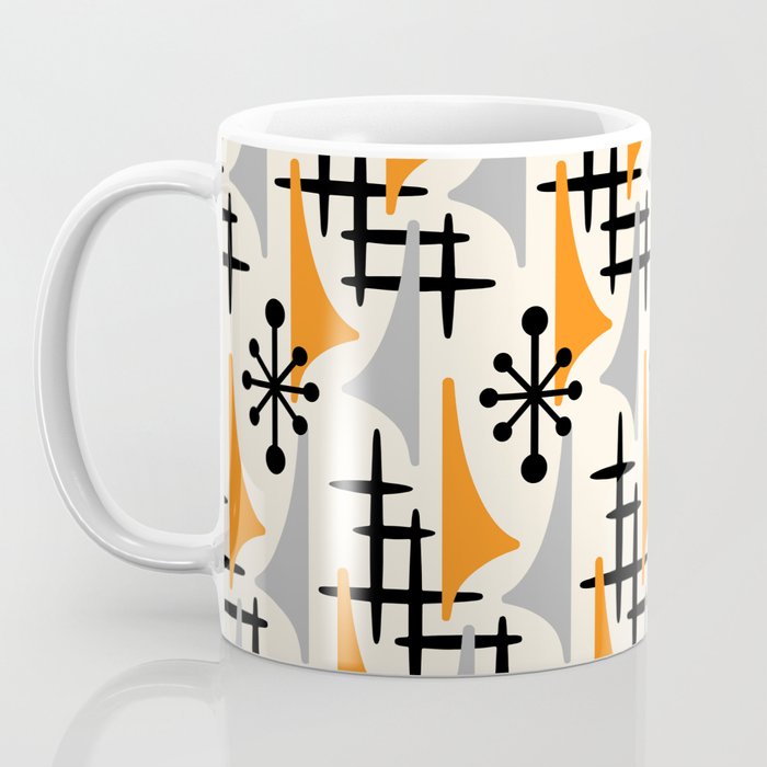 Retro 1950s Style Mid Century Modern Atomic Wing Pattern 834 Googie Orange and Gray Coffee Mug Gallery Image 3