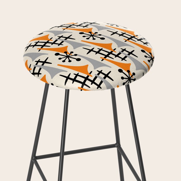 Retro 1950s Style Mid Century Modern Atomic Wing Pattern 834 Googie Orange and Gray Stool Gallery Image 2
