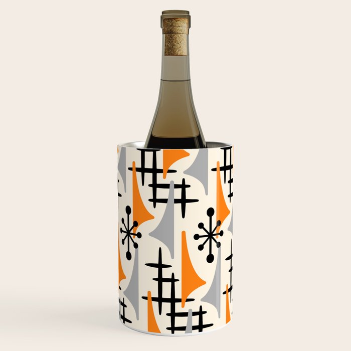 Retro 1950s Style Mid Century Modern Atomic Wing Pattern 834 Googie Orange and Gray Wine Chiller Gallery Image 2