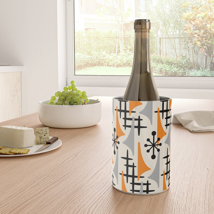 Retro 1950s Style Mid Century Modern Atomic Wing Pattern 834 Googie Orange and Gray Wine Chiller Gallery Image 4