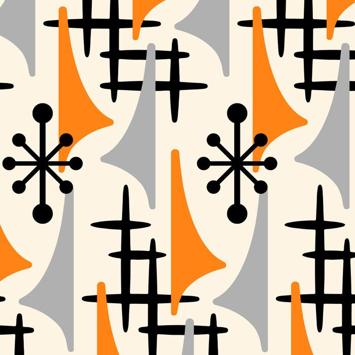Retro 1950s Style Mid Century Modern Atomic Wing Pattern 834 Googie Orange and Gray Coffee Mug Gallery Image 2