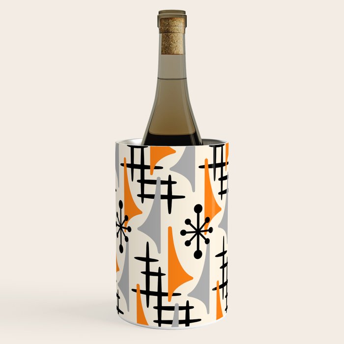 Retro 1950s Style Mid Century Modern Atomic Wing Pattern 834 Googie Orange and Gray Wine Chiller Gallery Image 1
