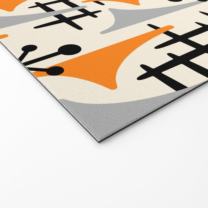 Retro 1950s Style Mid Century Modern Atomic Wing Pattern 834 Googie Orange and Gray Welcome Mat Gallery Image 2