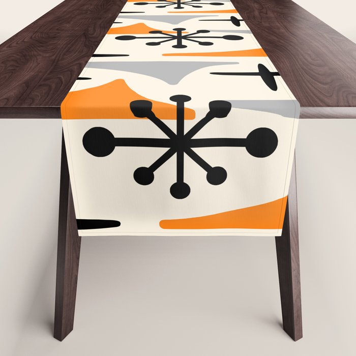Retro 1950s Style Mid Century Modern Atomic Wing Pattern 834 Googie Orange and Gray Table Runner Gallery Image 1