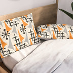 Retro 1950s Style Mid Century Modern Atomic Wing Pattern 834 Googie Orange and Gray Pillow Sham Gallery Image 2